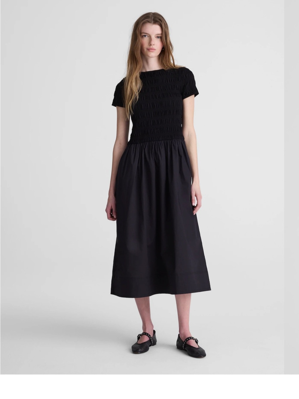 Madewell Smocked Boatneck Midi Dress (S)